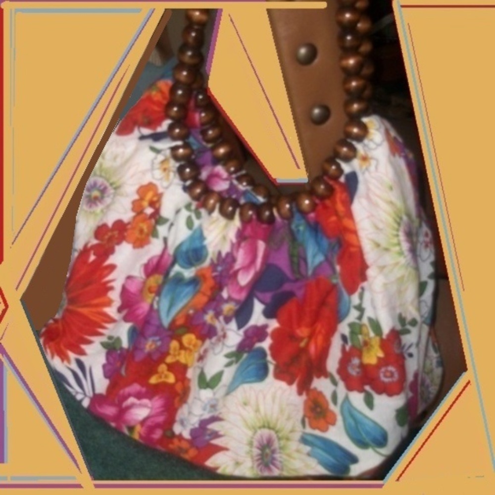 Dramatic Floral Cotton Hobo Shoulder Bag